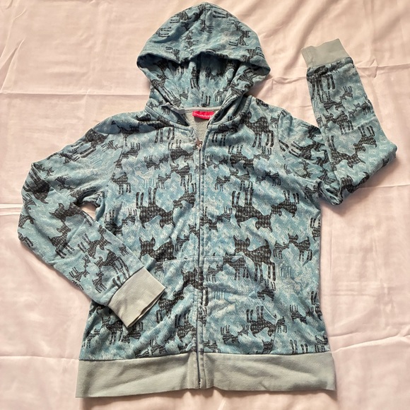 Uniqlo Tops - Uniqlo Ivana Helsinki Womens Hoodie Blue Full Zip Black Deer Print Size M